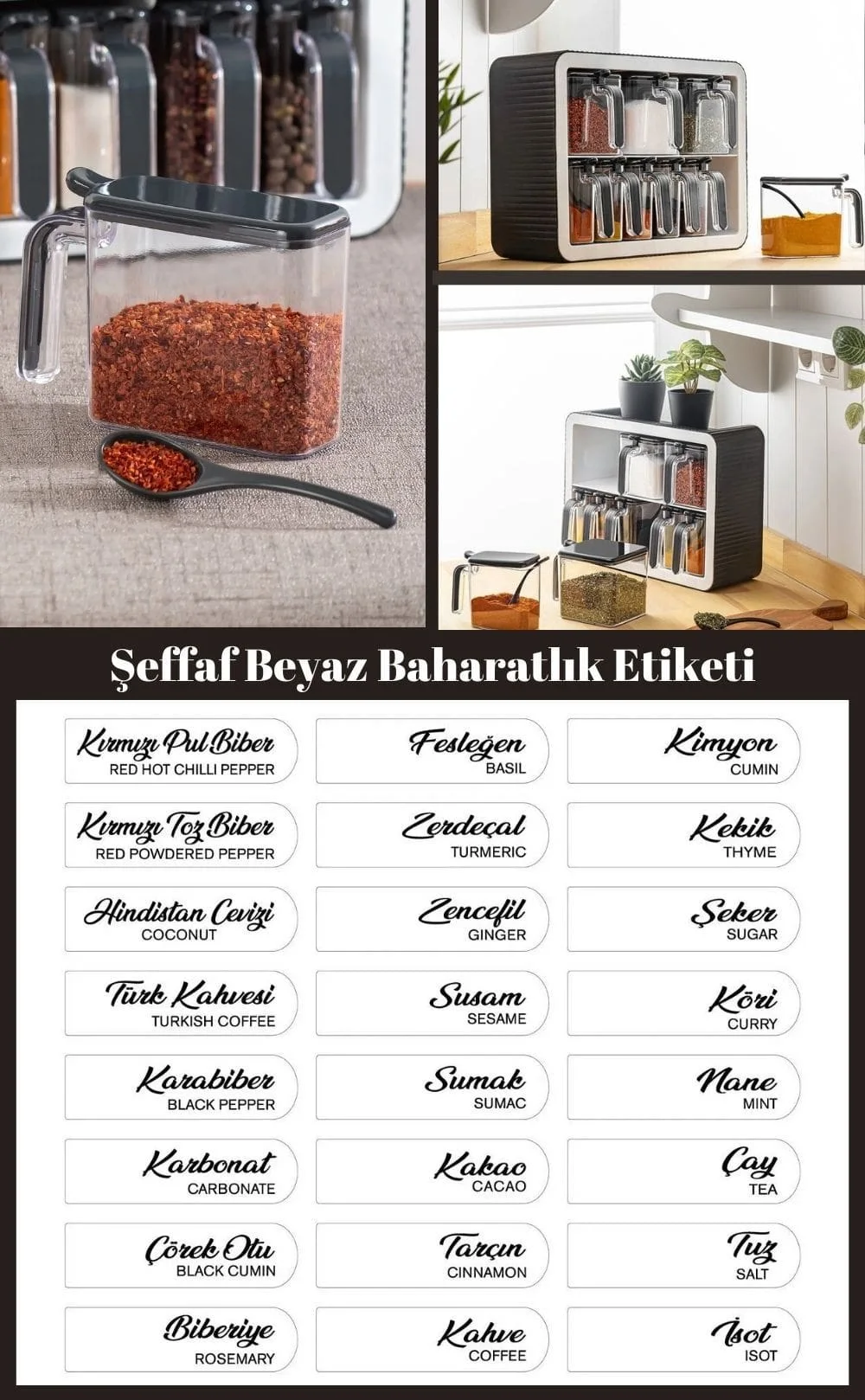 Olinman 12’li Kendinden Kaşıklı Baharatlık Seti – 300 ml – Duvara Yapışan Standlı görsel 3