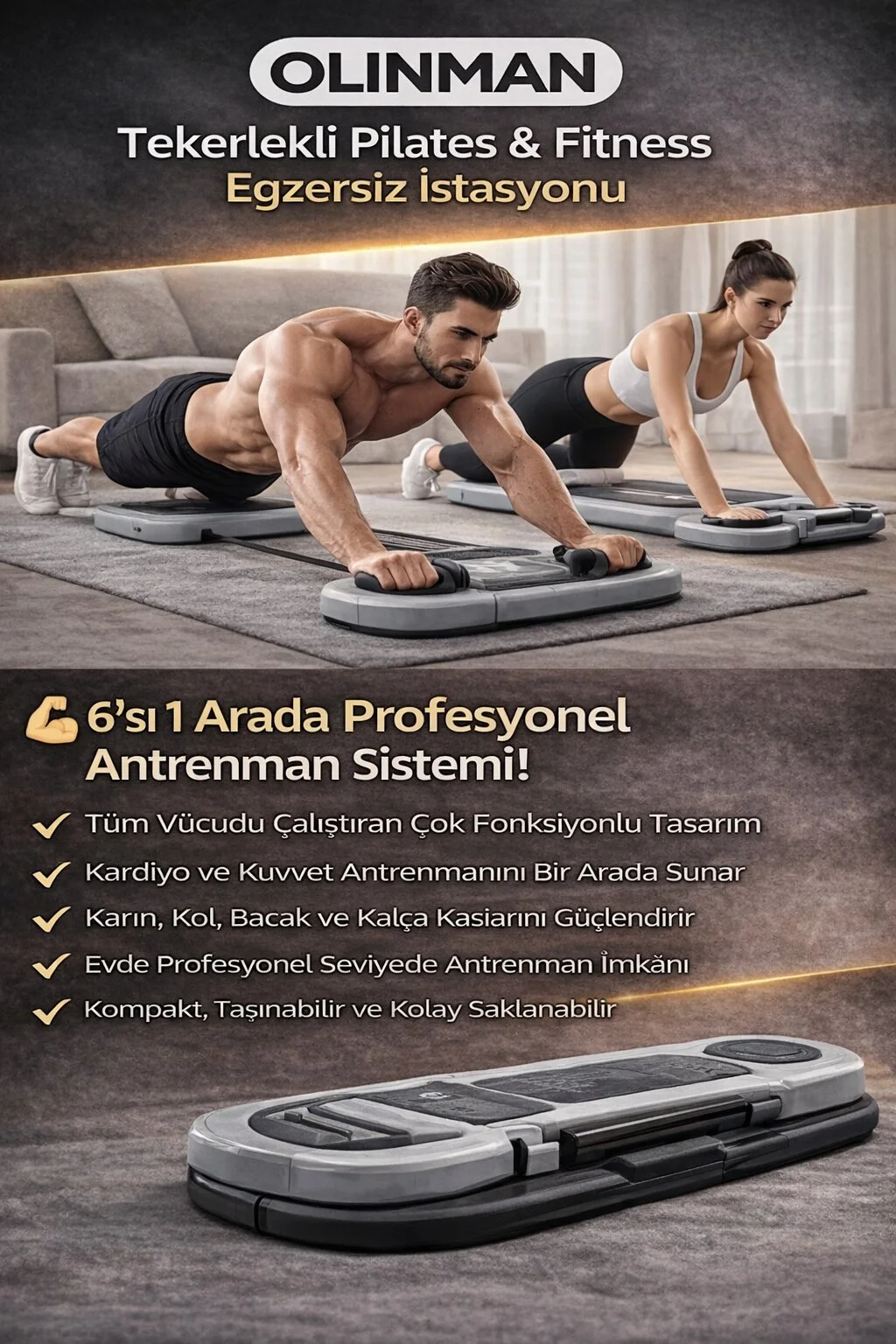 Olinman Tekerlekli Pilates & Fitness Egzersiz İstasyonu görsel 1