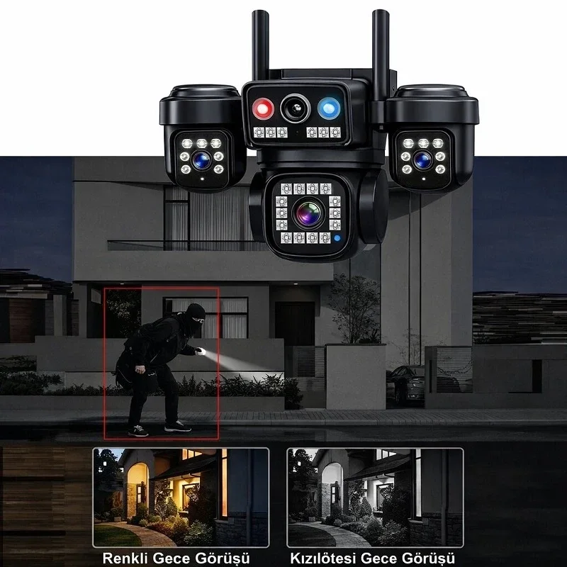 4 Kameralı Ultra HD 360 Dönebilen Kablosuz Wifi Kamera görsel 1