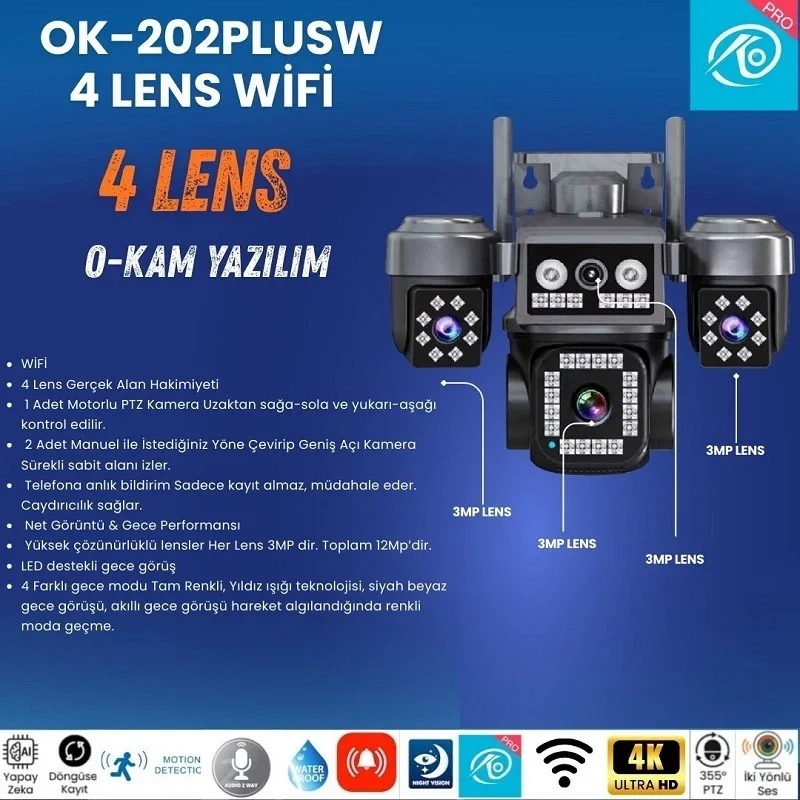 4 Kameralı Ultra HD 360 Dönebilen Kablosuz Wifi Kamera görsel 4