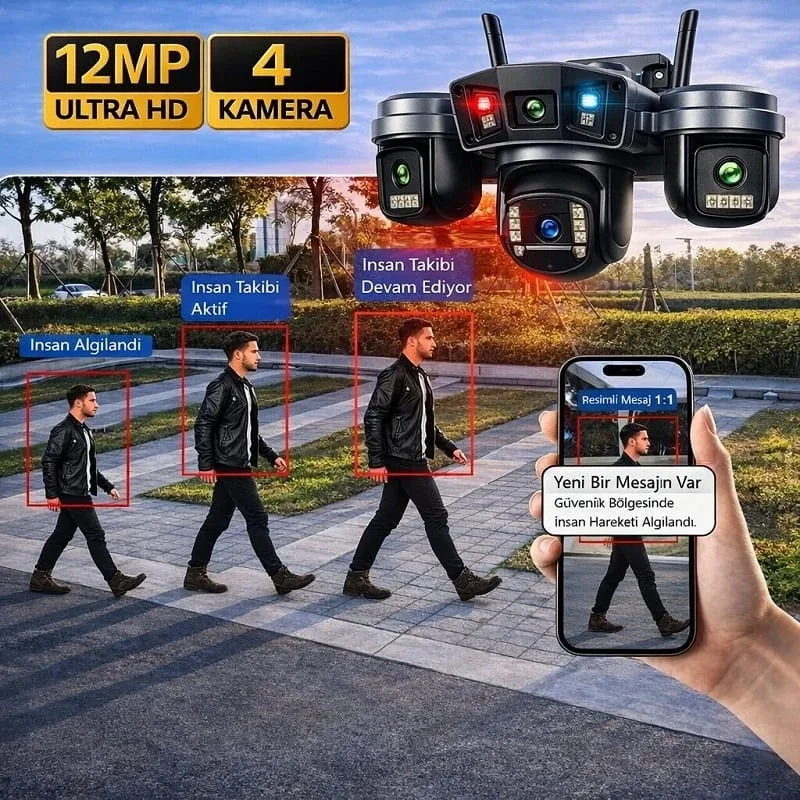 4 Kameralı Ultra HD 360 Dönebilen Kablosuz Wifi Kamera görsel 5