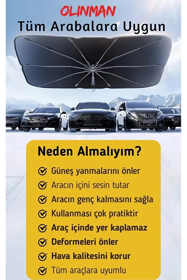 Olinman Katlanabilir Şemsiye Şekilli Araç Ön Cam Güneşliği görsel 2
