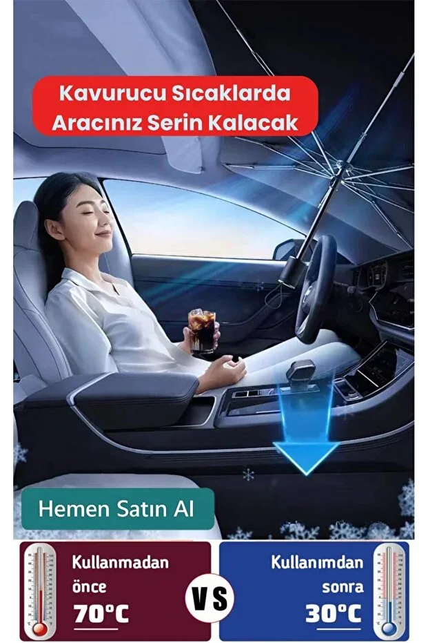 Olinman Katlanabilir Şemsiye Şekilli Araç Ön Cam Güneşliği görsel 3