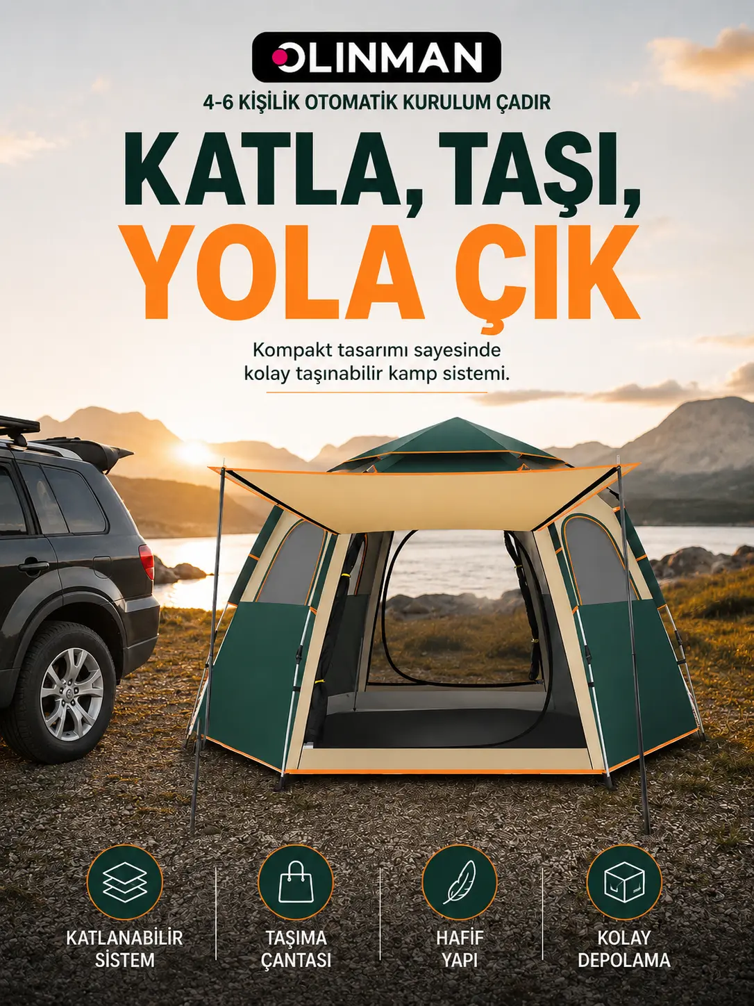 Olinman 4-6 Kişilik Otomatik Kurulum Çadır görsel 2