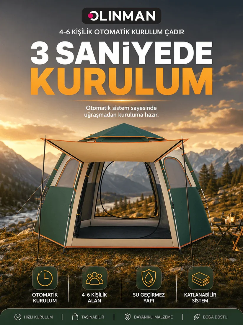 Olinman 4-6 Kişilik Otomatik Kurulum Çadır görsel 4